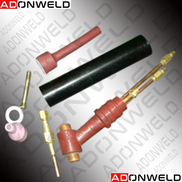 WC-400 Water-Cooled TIG Welding Torch Head and Parts – heavy-duty TIG torch head with collet, collet body, and ceramic nozzles 2411 & 2413, available in Mumbai, India.