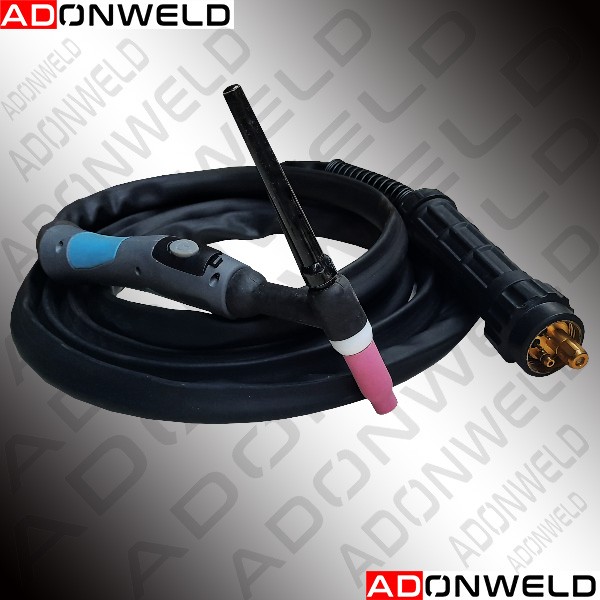 WP-26V gas-cooled TIG torch with Euro connector – durable TIG welding torch for stainless steel, aluminum, and mild steel fabrication across India.